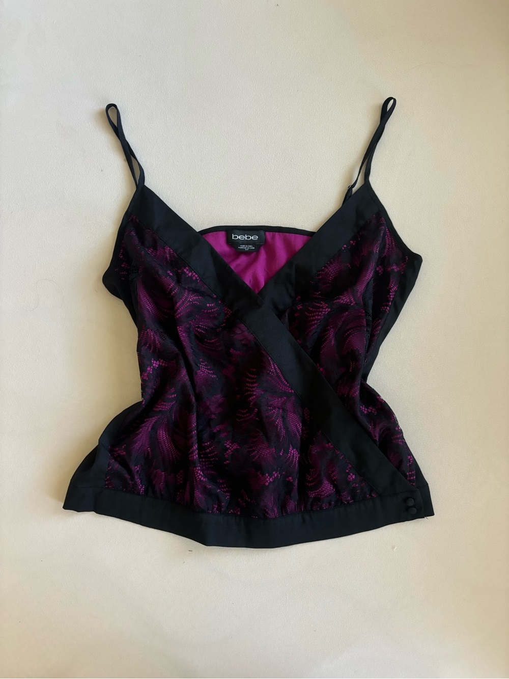 bebe y2k pink black lace camisole small